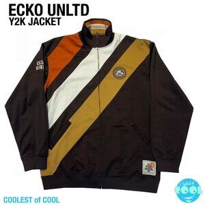 Vintage Y2k Ecko Unltd track Jacket mens XL full zip brown Hip hop 00 Streetwear